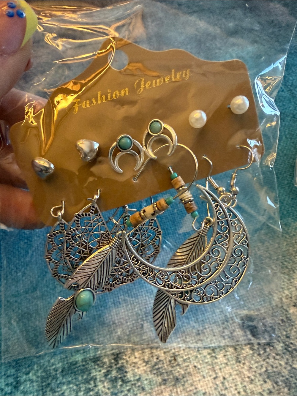 Assorted Boho Turquoise & Silver Earrings Set - Picture 6 of 9